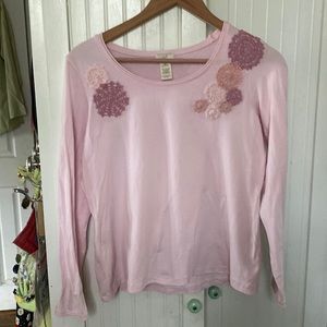 J.Jill SP Cotton (5% Lycra/Spandex) Pink Top w/Crochet Flowers